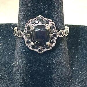 Gunmetal Black w Black Gemstones Vintage Retro Flapper-Style Cocktail Ring | NIB